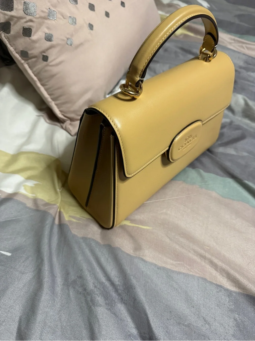 Coach Eliza Pebbled Leather Top-Handle Satchel in Tan